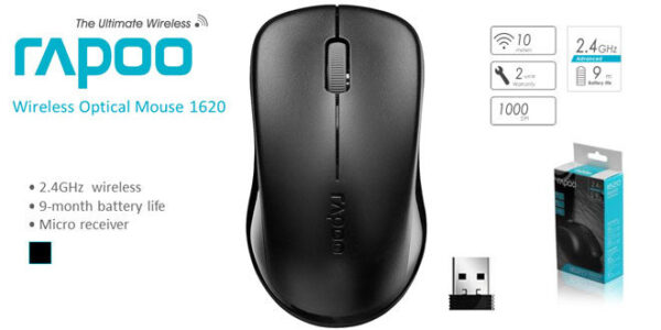 Rapoo 1620 Wireless Optical Mouse (Black)