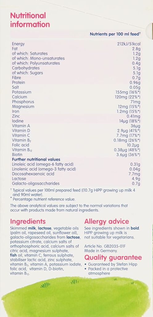 Ingredients of Hipp 4 Formula Milk