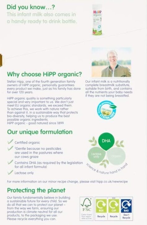 Hipp Organic Combiotic First Infant Milk 1 Specification