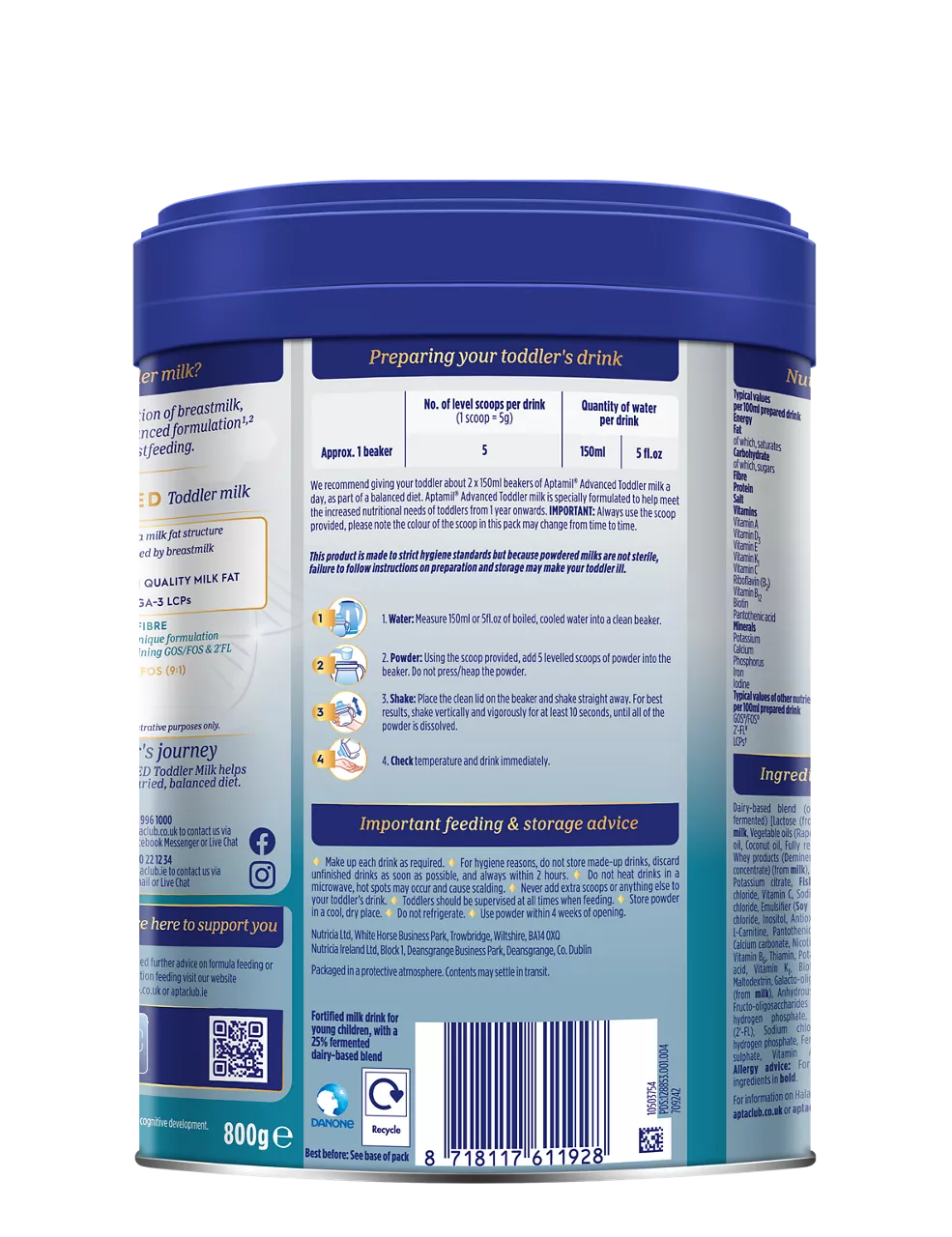 Aptamil Advanced Toddler Milk Stage 3 Formula UK 800g for toddlers from 1 year