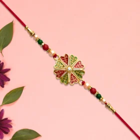 Bright Floral Centerpiece Rakhi with Ethnic Thread