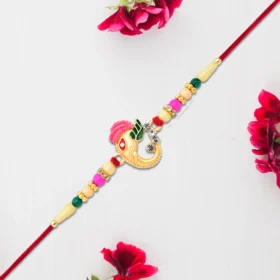 Buy Stylish Ganesh Rakhi – Multicolor Beads with Gold Finish Accents Best Price