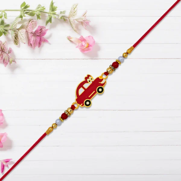 Kids Rakhi with Car Design – Fun Red Car Motif & Decorative Beads