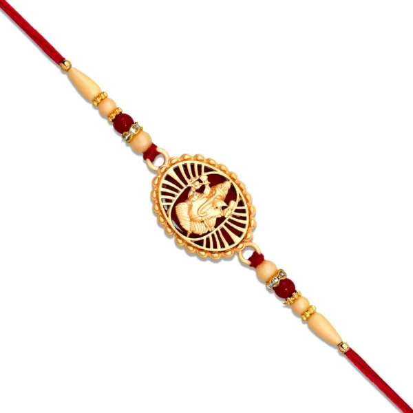 Golden Ganesha Rakhi – Traditional Red Thread