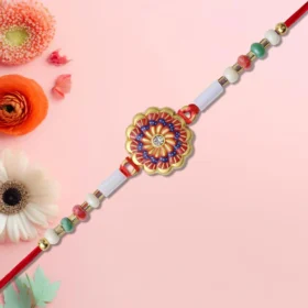 Red & Blue Floral Rakhi – Classic Thread for Bhai