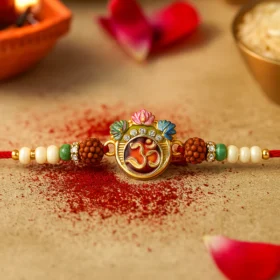 Buy Om Rudraksha Rakhi – Floral Touch for Raksha Bandhan