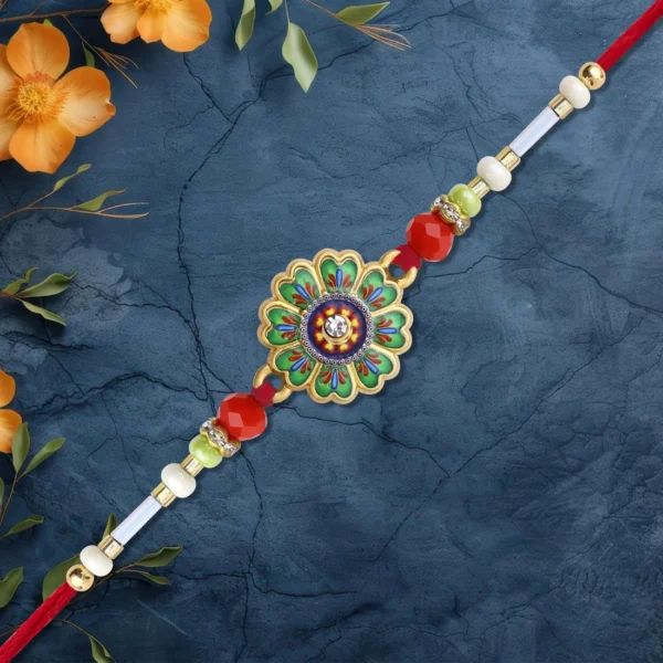 Green Bloom Rakhi – Petal-Inspired Design for Bhai