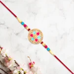 Pink Blue Floral Rakhi – Round Enamel Design for Bhai