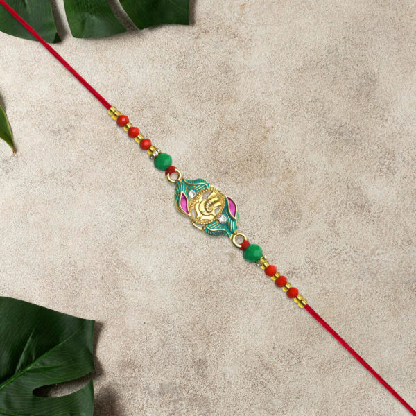 Divine Ganesh Rakhi with Leaf Motif – A Blend of Nature & Spirituality