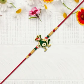Cute Cartoon Rakhi for Kids – Fun Design with Red Beaded Thread