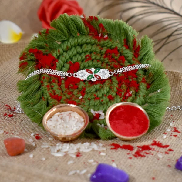 Stylish Floral Rakhi with Vibrant Enamel and Metallic Finish