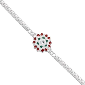 Round Silver Chain Rakhi with Red-Green Enamel Highlights