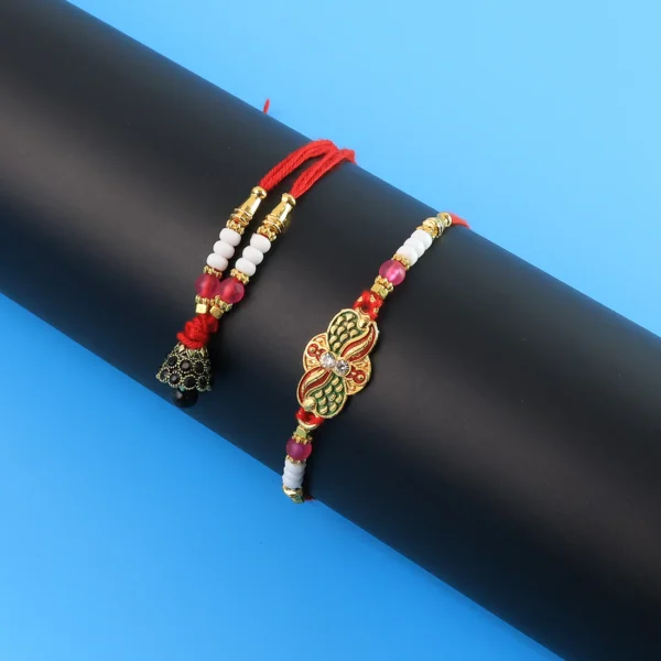 Buy Stylish Bhaiya Bhabhi Rakhi Combo – Butterfly Lumba with Pink Stone & Beads