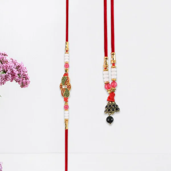 Designer Bhaiya-Bhabhi Rakhi Pair with Beaded Tassels & Butterfly Charm