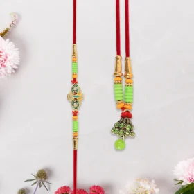 Lumba Rakhi Set – Traditional Floral Design for Bhaiya & Bhabhi