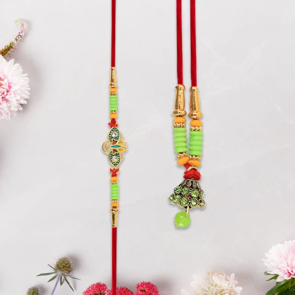 Lumba Rakhi Set – Traditional Floral Design for Bhaiya & Bhabhi