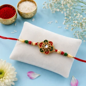 Classic Meenakari Floral Rakhi with Decorative Beads