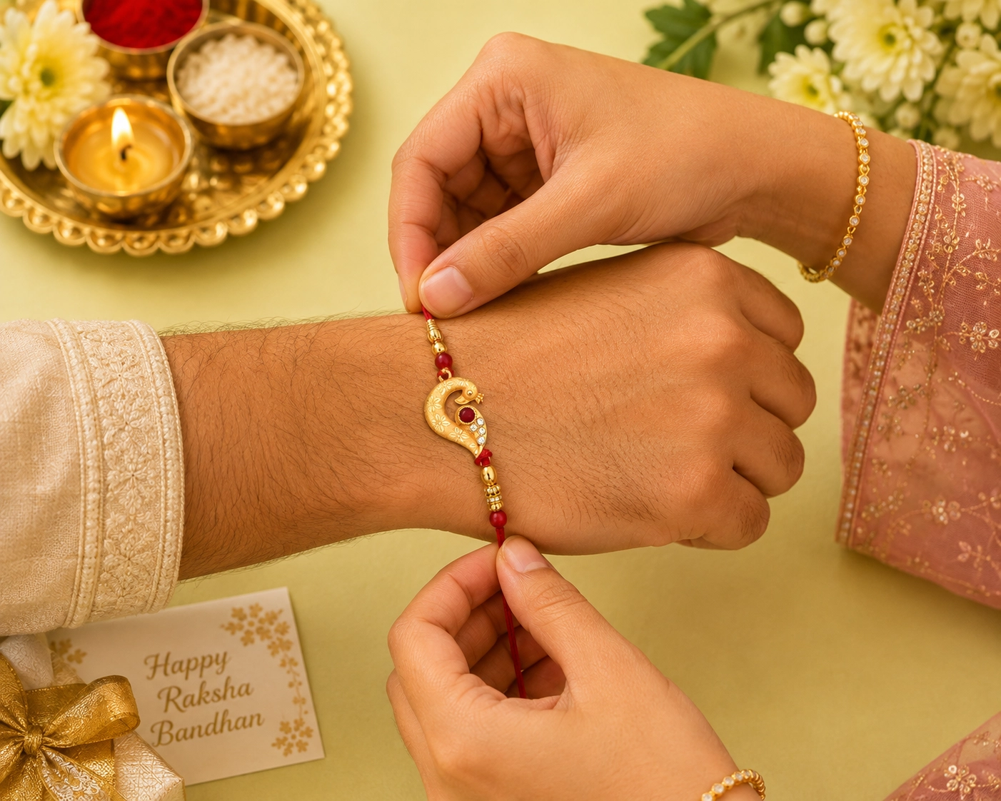 Peacock Rakhi Golden Rakhi