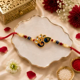 Luxury Peacock Feather Rakhi with Meenakari Work & Decorative Beads
