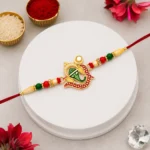 Traditional Ganesha Bappa Rakhi with Multicolor Beads and Red Thread