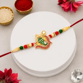 Traditional Ganesha Bappa Rakhi with Multicolor Beads and Red Thread