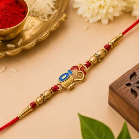 Matki Design Fancy Rakhi with Enamel Work & Decorative Beads | Traditional Krishna-Inspired Rakhi for Brother | Handmade Designer Raksha Bandhan Rakhi
