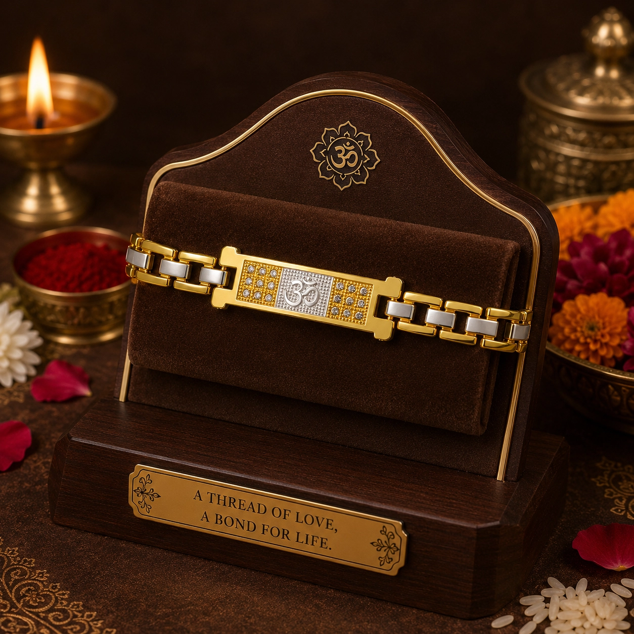 Om Name Rakhi Bracelet for Men | Gold-Tone Spiritual Rakhi with Om Symbol