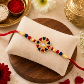 Traditional Mandala Designer Rakhi for Brother | Premium Red Blue Meenakari Raksha Bandhan Rakhi