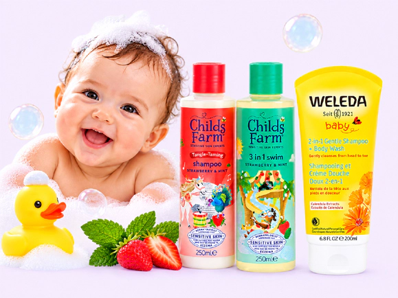 Baby bath and bathing products including baby shampoo, body wash and bath essentials